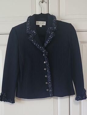 St. John Navy Knit Ruffle-Trim Blazer